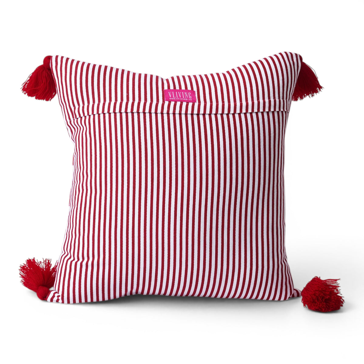 Red & White Tie Dye Prism Print Cushion Cover with Tassels | Multiple Sizes