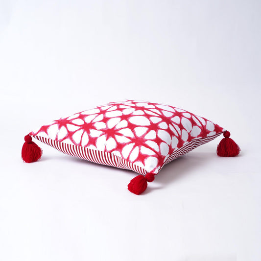 Red & White Tie Dye Prism Print Cushion Cover with Tassels | Multiple Sizes