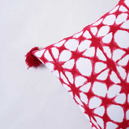 Red & White Tie Dye Prism Print Cushion Cover with Tassels | Multiple Sizes