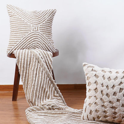 Zulu Off White & Beige Tufted Throw Pillow Cover | 18×18 Inches | Slub Cotton
