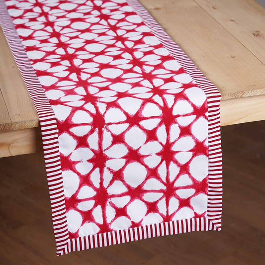 Vliving Red Tie Dye Prism Table Runner with Stripe Border