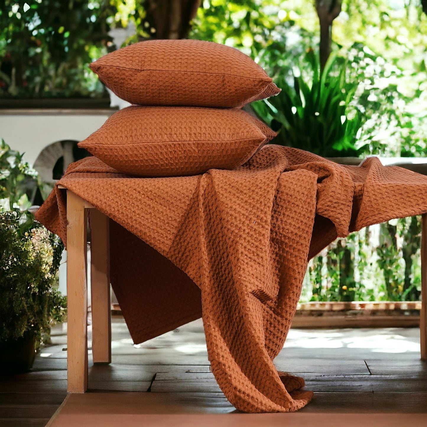 Brown Burnt Sienna Waffle Cotton Throw Blanket 50x60 inches