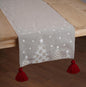 Christmas Table Runner | Linen with Brocade Appliqué, Embroidery & Tassel Corners