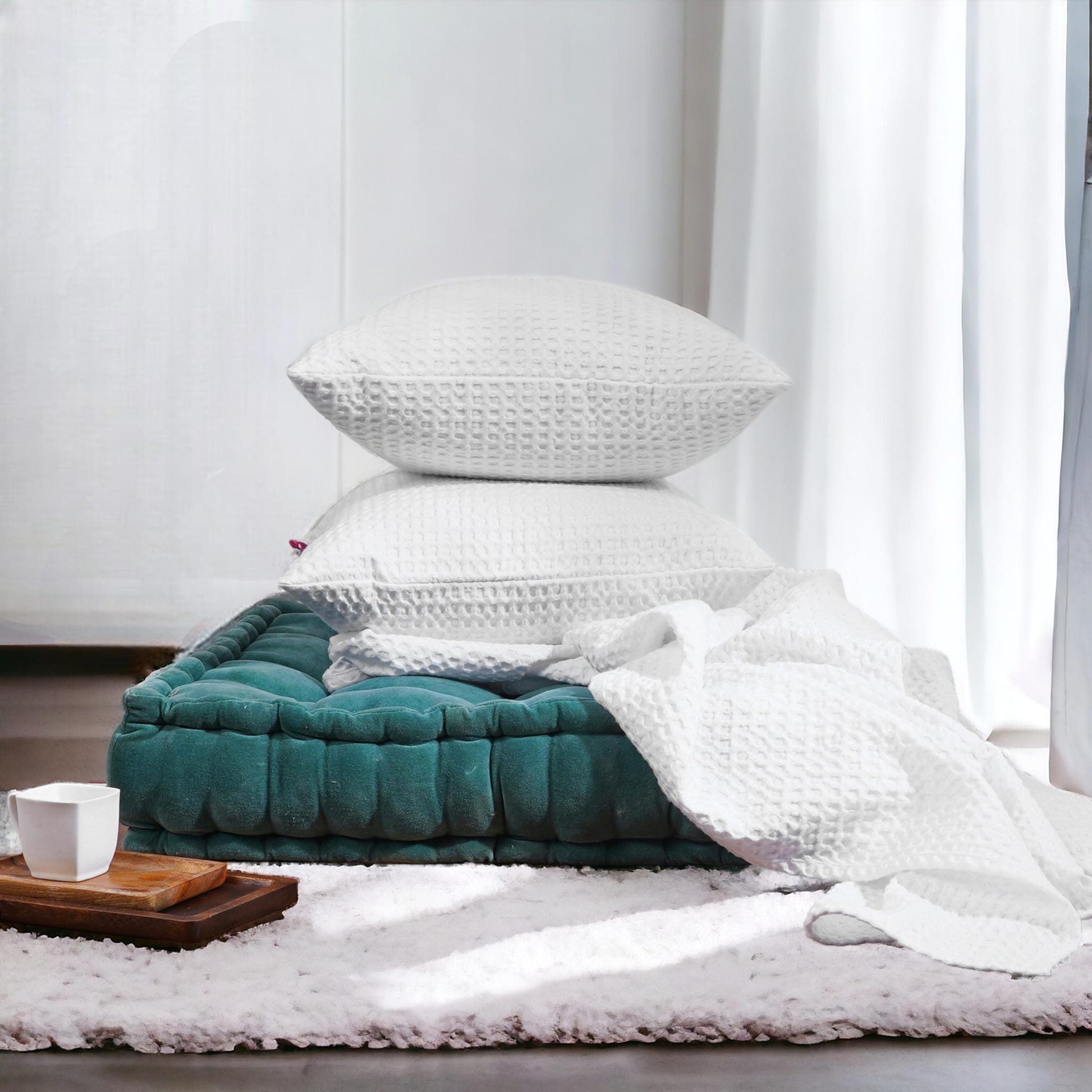Premium White Waffle Cotton Throw Blanket Soft 50x60 Inch Luxury