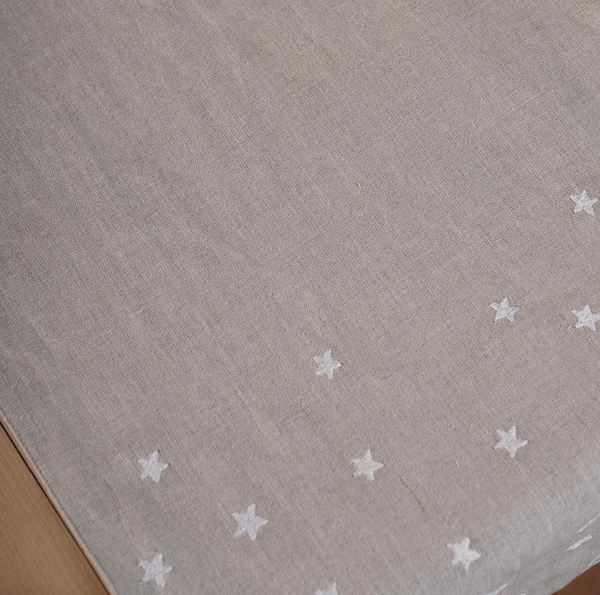 Christmas Table Runner | Linen with Brocade Appliqué, Embroidery & Tassel Corners