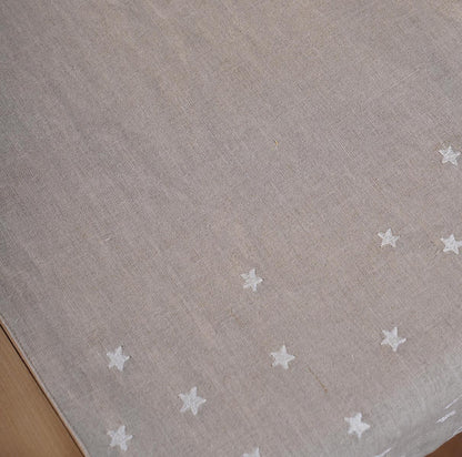 Christmas Table Runner | Linen with Brocade Appliqué, Embroidery & Tassel Corners