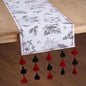 Christmas Table Runner | Black Poinsettia Print with Cascading Tassels | Cotton