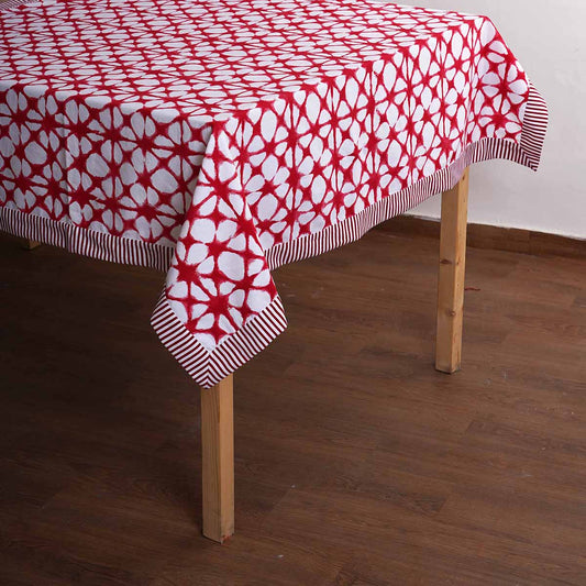 Red & White Tie Dye Cotton Table Cloth – Vibrant Christmas Décor for Dining