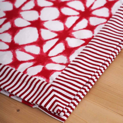 Red & White Tie Dye Prism Print Cotton Tablecloth with Red Border | 4 & 6 Seater