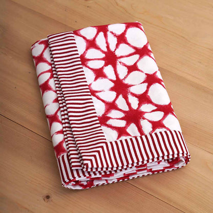 Red & White Tie Dye Prism Print Cotton Tablecloth with Red Border | 4 & 6 Seater