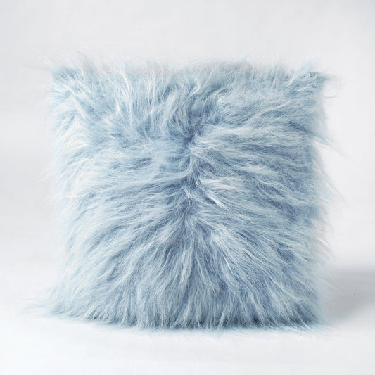 Blue Faux Fur Throw Pillow Cover – Plush Cushion Protector