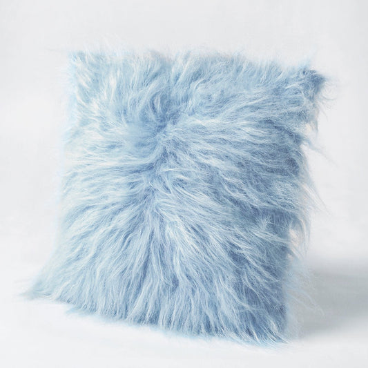 Blue Faux Fur Throw Pillow Cover – Plush Cushion Protector