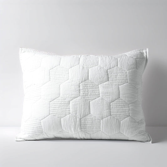 White Hexagon Quilted Pillowcase Set – 100% Cotton, Multiple Sizes
