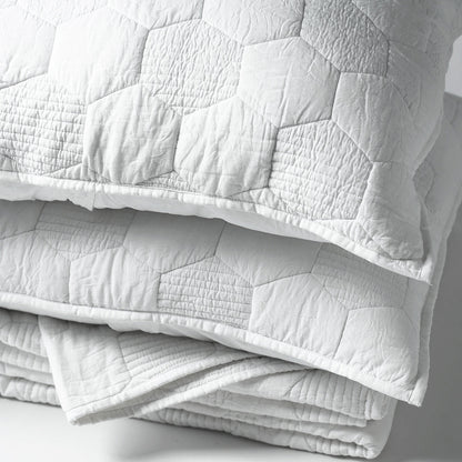 SHWET White Hexagon Quilted Bed Set 100% Cotton
