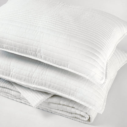 Shwet White 300TC Cotton Satin Quilt Bed Set | Stripe Quilting | Luxury Handmade