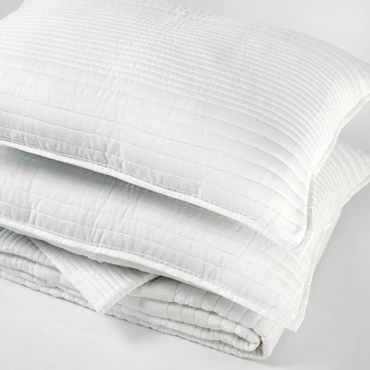 Shwet White 300TC Cotton Satin Quilt Bed Set | Stripe Quilting | Luxury Handmade