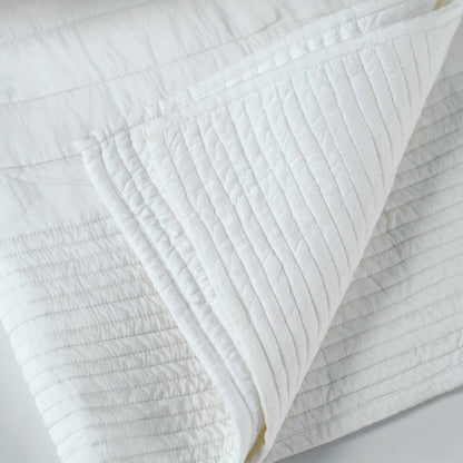 Shwet White 300TC Cotton Satin Quilt Bed Set | Stripe Quilting | Luxury Handmade