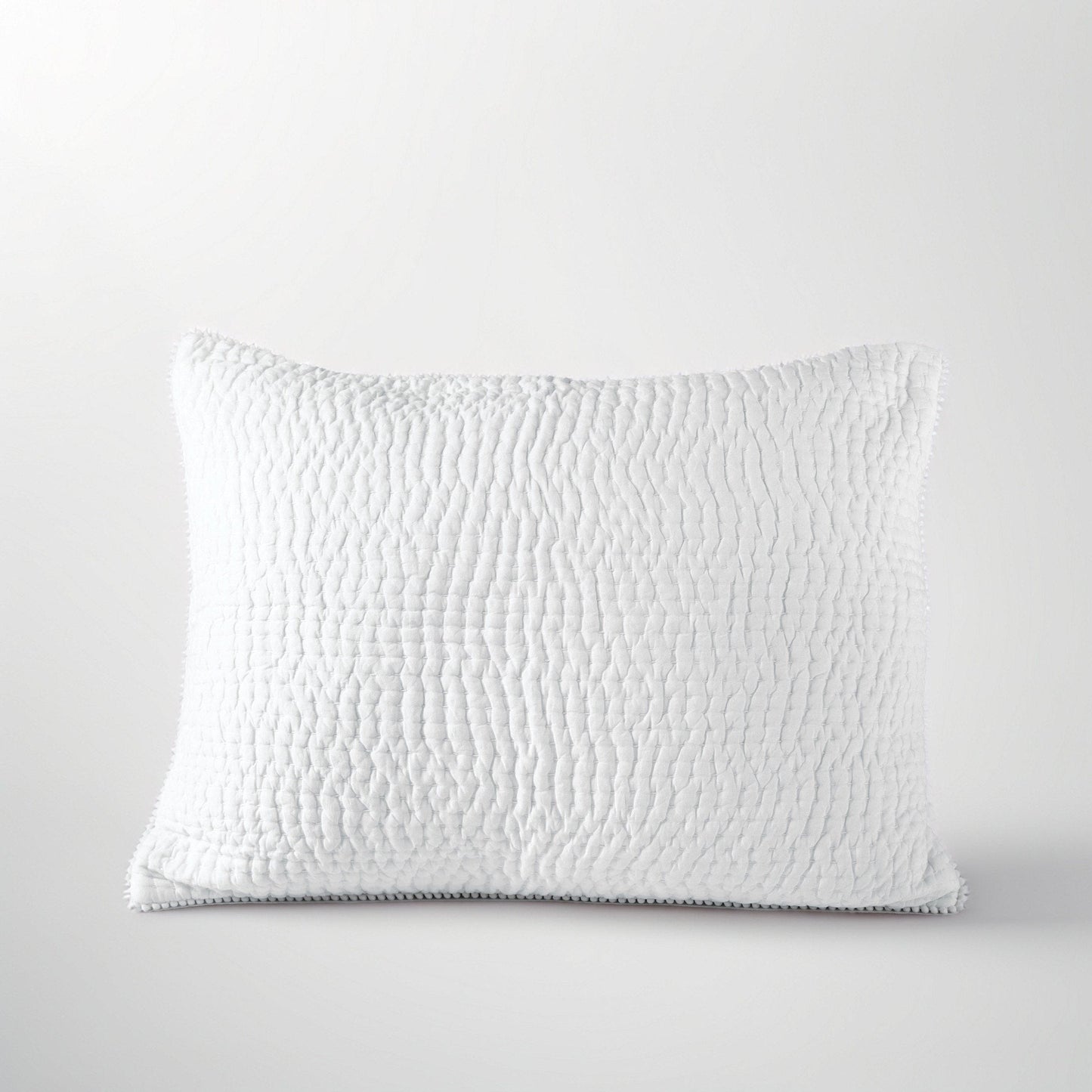 White Kantha Quilted Pillow Covers Stripe Cotton Set