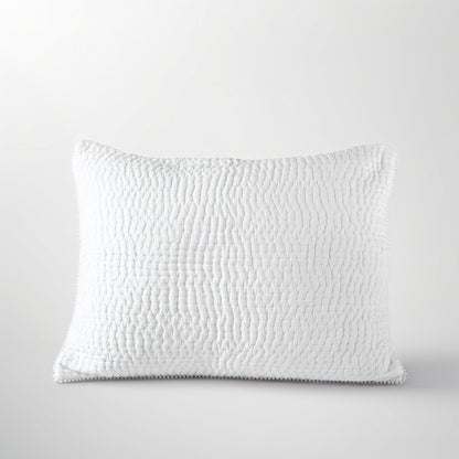 White Kantha Quilted Pillow Covers Stripe Cotton Set