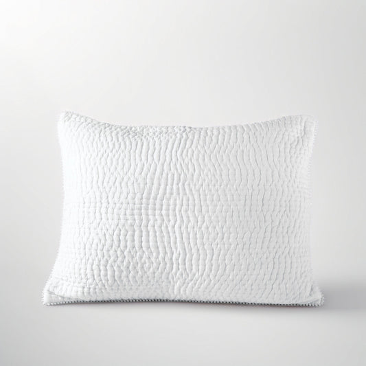 White Kantha Quilted Pillow Covers Stripe Cotton Set