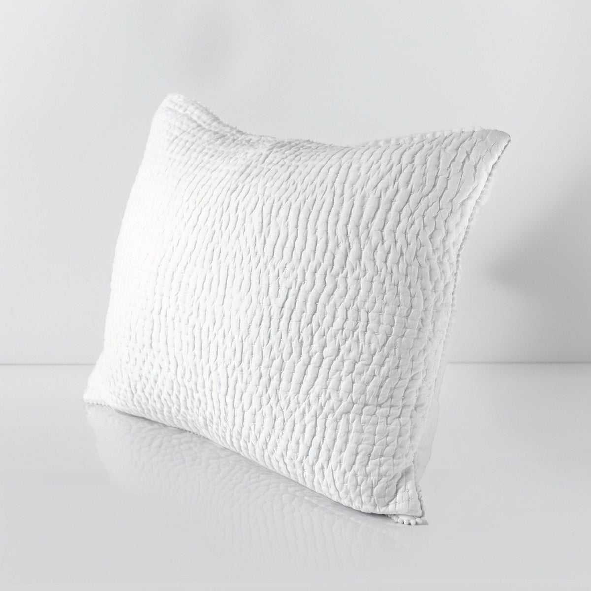 Shwet White Kantha Stripe Quilted Pillow Cases | 100% Cotton | Multiple Sizes