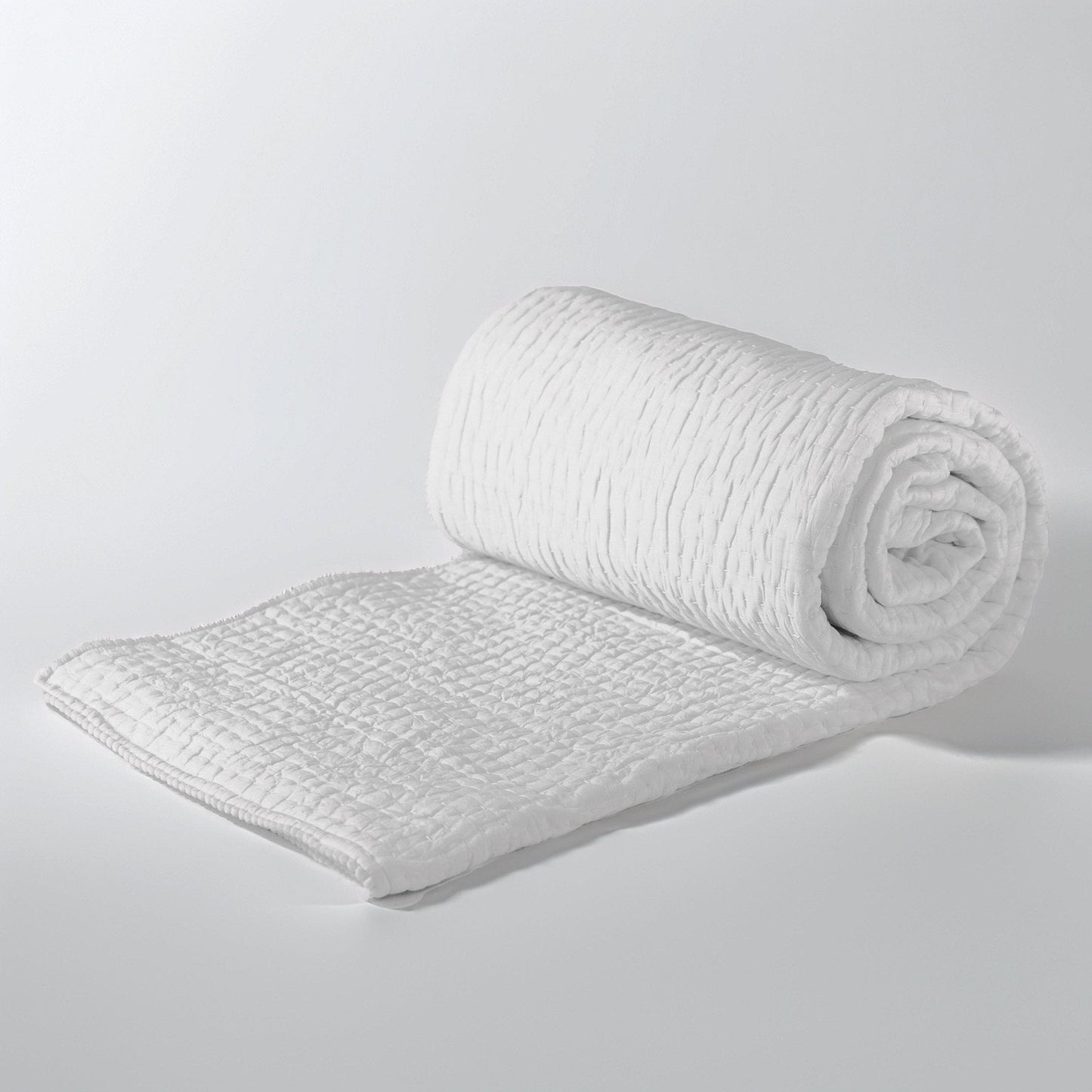 White Kantha Stripe Cotton Quilt with Coordinated Pillow Covers