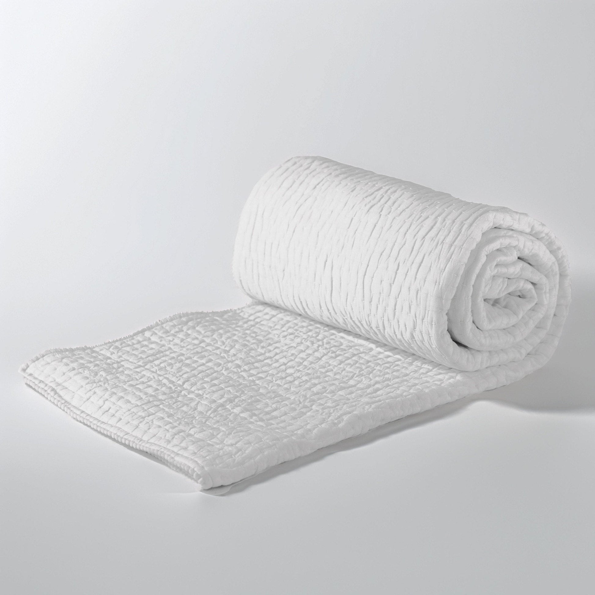 White Kantha Stripe Cotton Quilt with Coordinated Pillow Covers