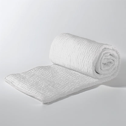 White Kantha Stripe Cotton Quilt with Coordinated Pillow Covers
