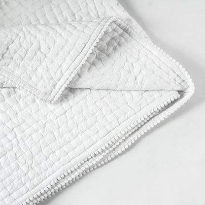 White Kantha Stripe Cotton Quilt with Coordinated Pillow Covers