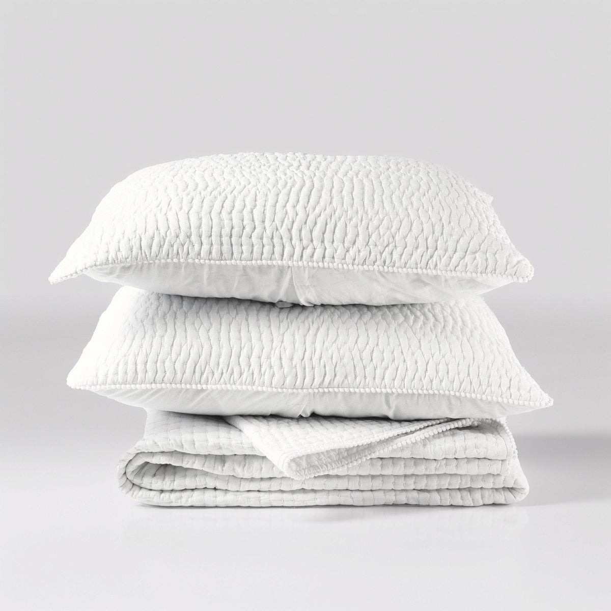Shwet White Kantha Quilted Bed Set | Stripe Pattern | 100% Cotton | Twin, Queen & King