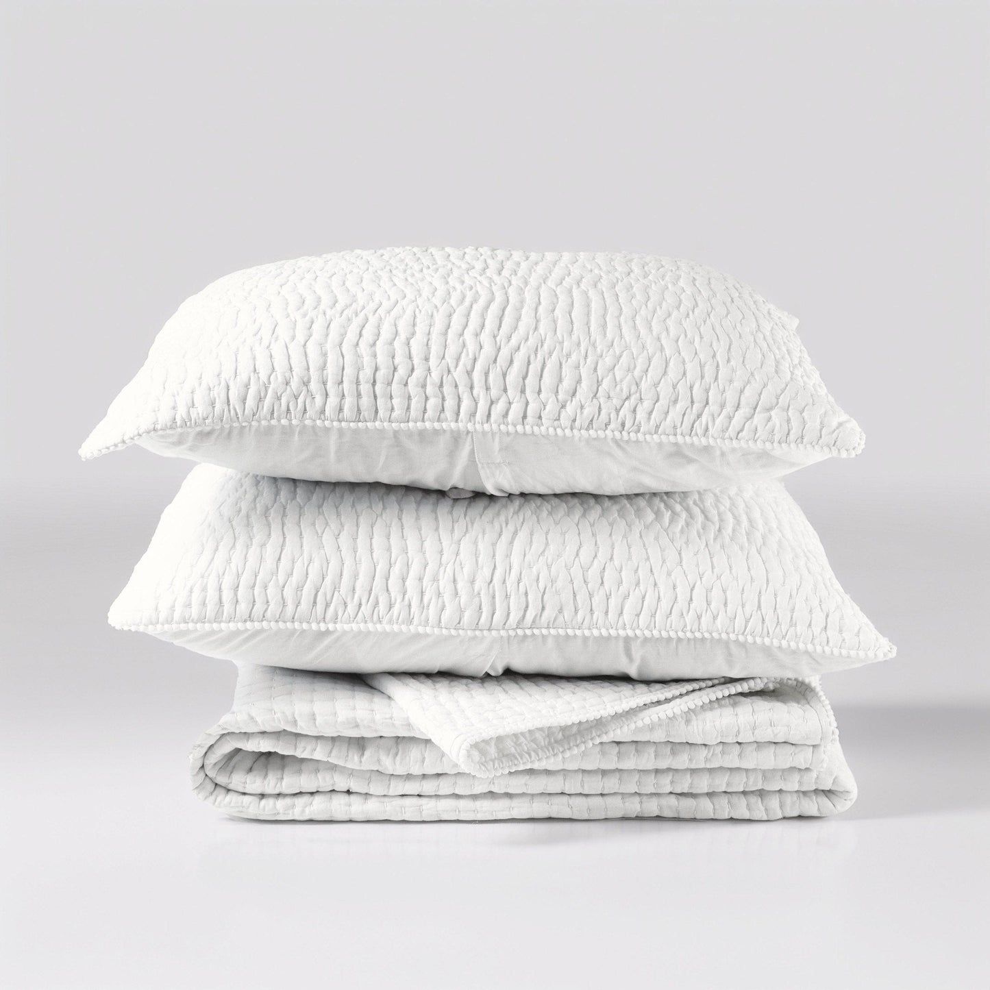 White Kantha Stripe Quilted Bed Set – Premium 100% Cotton
