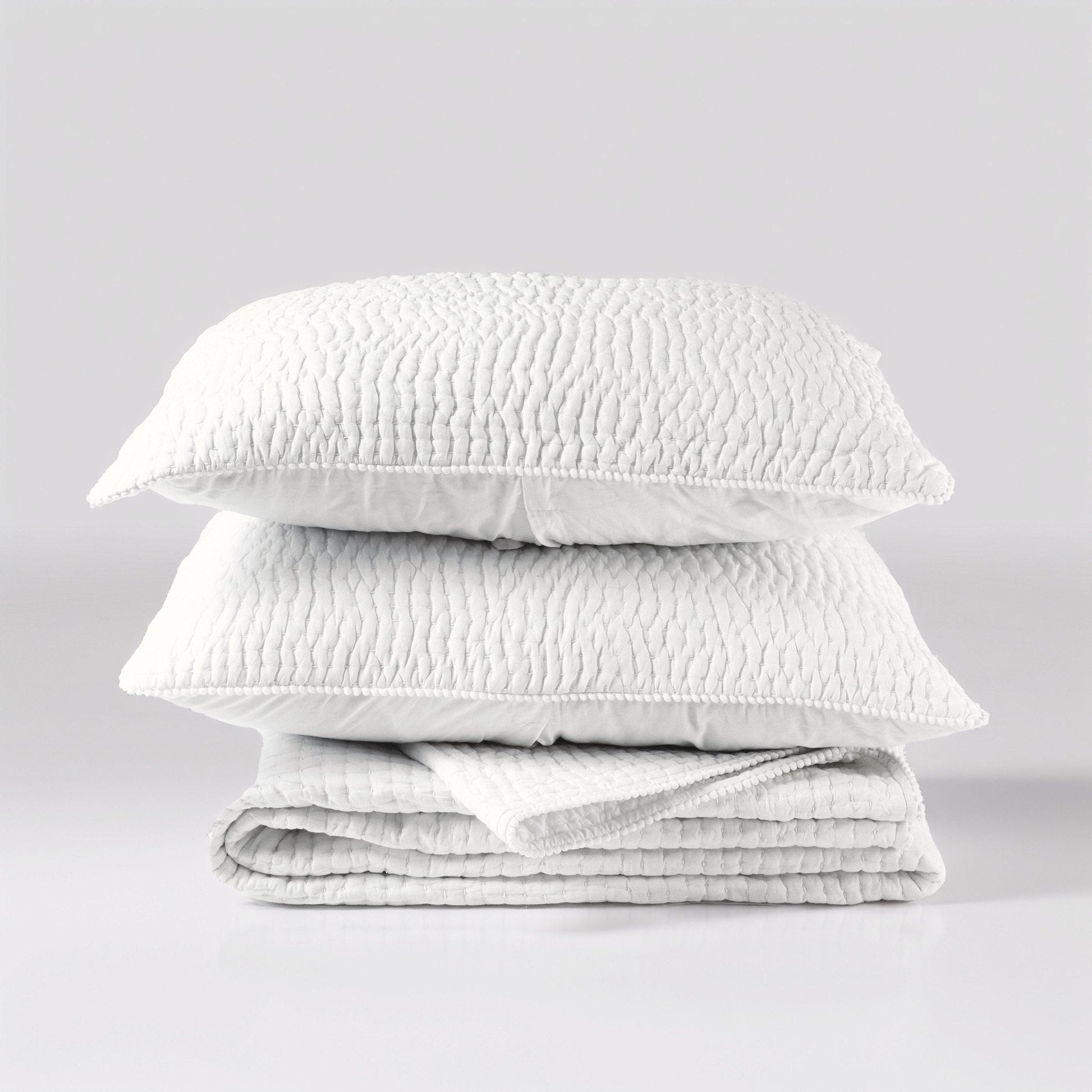 White Kantha Stripe Quilted Bed Set – Premium 100% Cotton