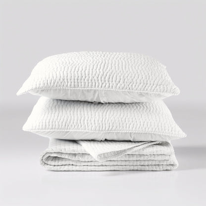 White Kantha Stripe Cotton Quilt with Coordinated Pillow Covers