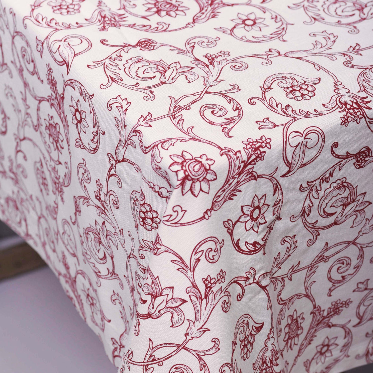 Red & White Victorian Swirl Print Cotton Tablecloth – 3 Sizes Available
