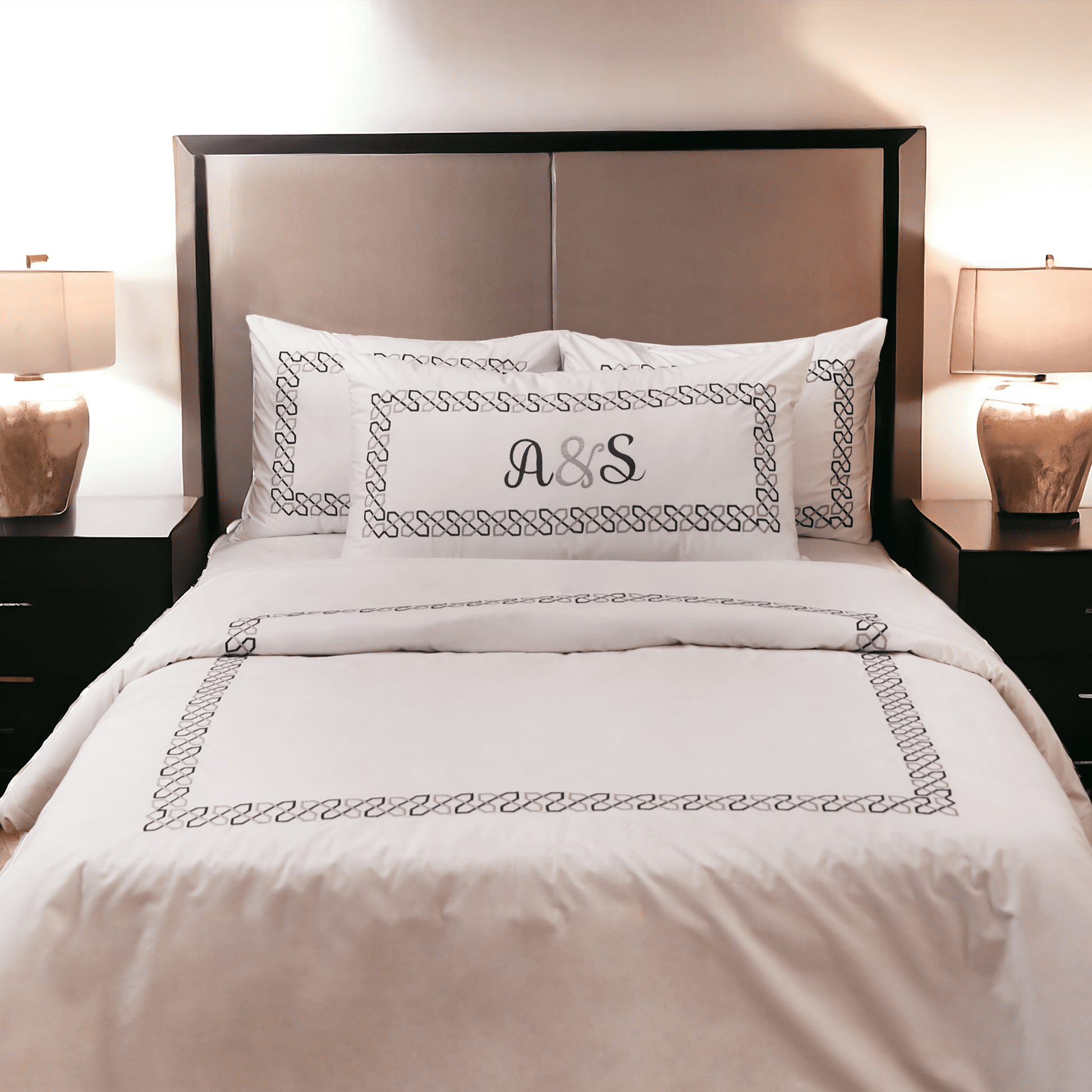 Premium Embroidered White Cotton Duvet Cover Set 300TC