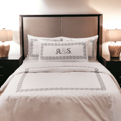 Embroidered Duvet Cover Set | 300TC Pure White Cotton | 12 Border Designs | Single, Queen & King