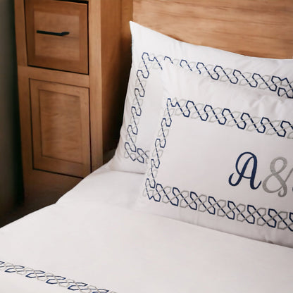 Embroidered Duvet Cover Set | 300TC Pure White Cotton | 12 Border Designs | Single, Queen & King