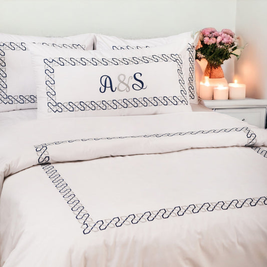 Embroidered White Cotton Duvet Cover Set 300TC Twin‑King