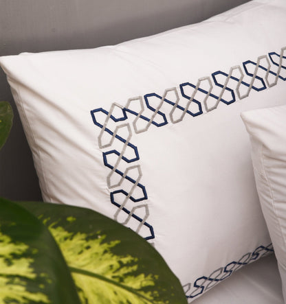 Embroidered Duvet Cover Set | 300TC Pure White Cotton | 12 Border Designs | Single, Queen & King
