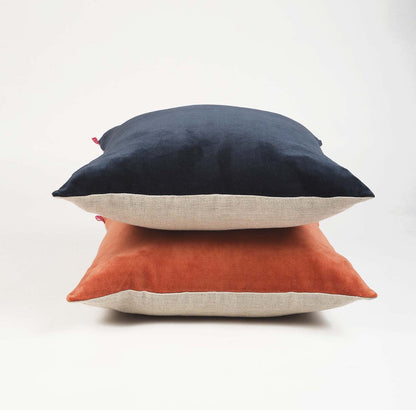 Blue Grey Velvet Linen Reversible Pillow Cover Autumn Elegance