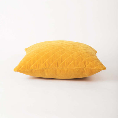 Yellow Quilted Velvet Pillow Cover – Solid Colour Throw Pillow