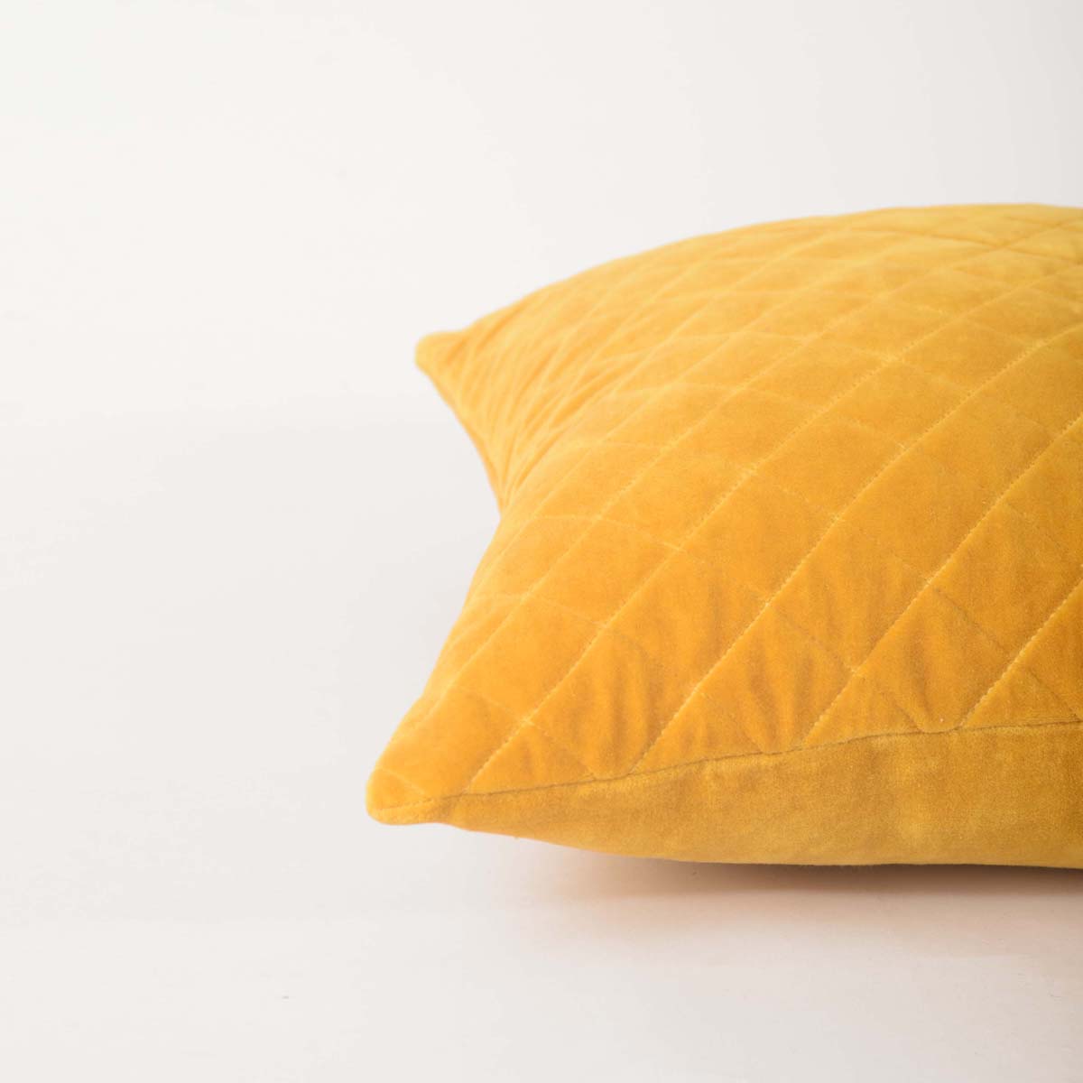 Yellow Quilted Velvet Pillow Cover – Solid Colour Throw Pillow