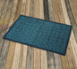Teal Geometric Trellis Cotton Rug | Distressed Print | Handmade in India