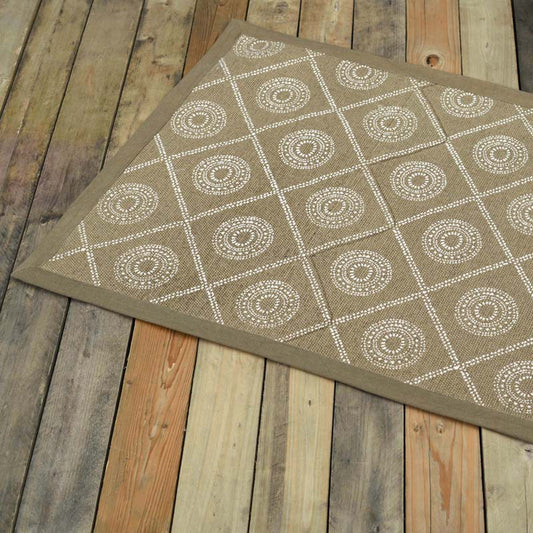 Beige Hamong Diamond Print Tribal Cotton Rug | Handmade in India