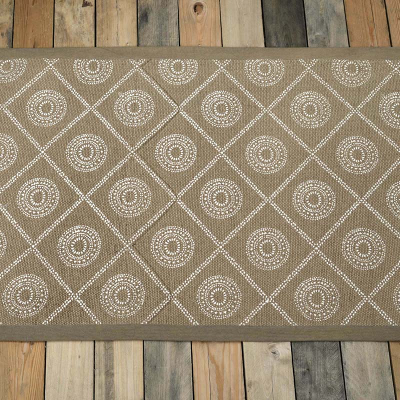 Beige Hamong Diamond Print Tribal Cotton Rug | Handmade in India
