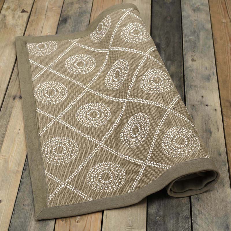 Beige Hamong Diamond Print Tribal Cotton Rug | Handmade in India