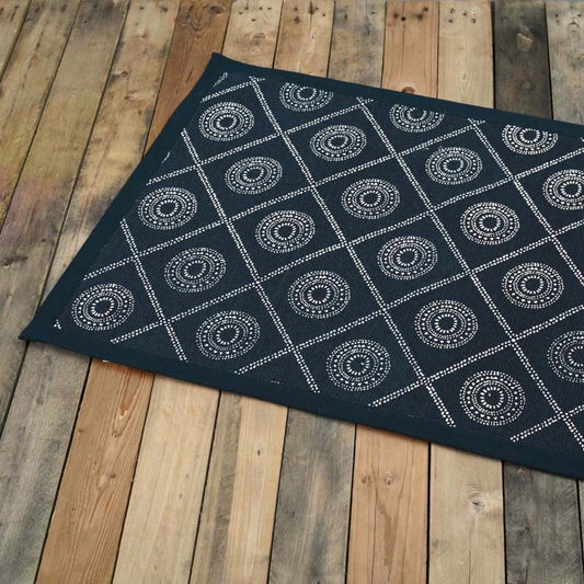 Indigo Hand‑Printed Cotton Rug with Geometric Tribal Pattern