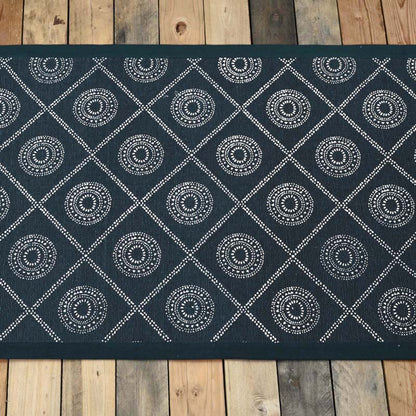 Indigo Hand‑Printed Cotton Rug with Geometric Tribal Pattern