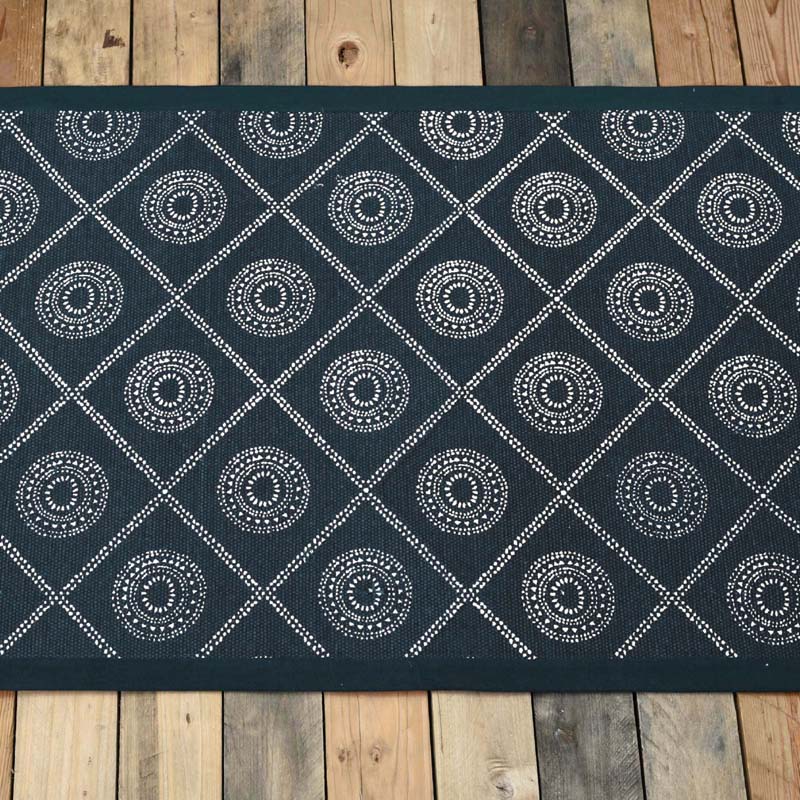 Cotton Printed Rug | Indigo Blue Hamong Tribal Print | Handmade in India
