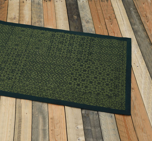 Green Geometric Cotton Printed Rug – Handcrafted Tropical Accent